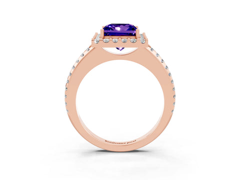 Rose gold Princess Cut Tanzanite Pavé Halo Ring with Four-Prong Setting_15
