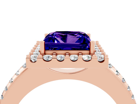 Rose gold Princess Cut Tanzanite Pavé Halo Ring with Four-Prong Setting_16