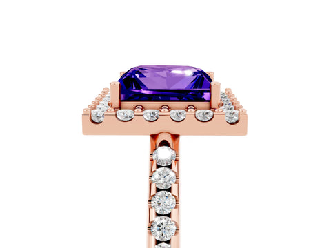 Rose gold Princess Cut Tanzanite Pavé Halo Ring with Four-Prong Setting_17