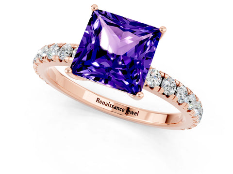 Rose gold Princess Cut Tanzanite Pavé Solitaire Engagement Ring with Four-Prong Setting_13