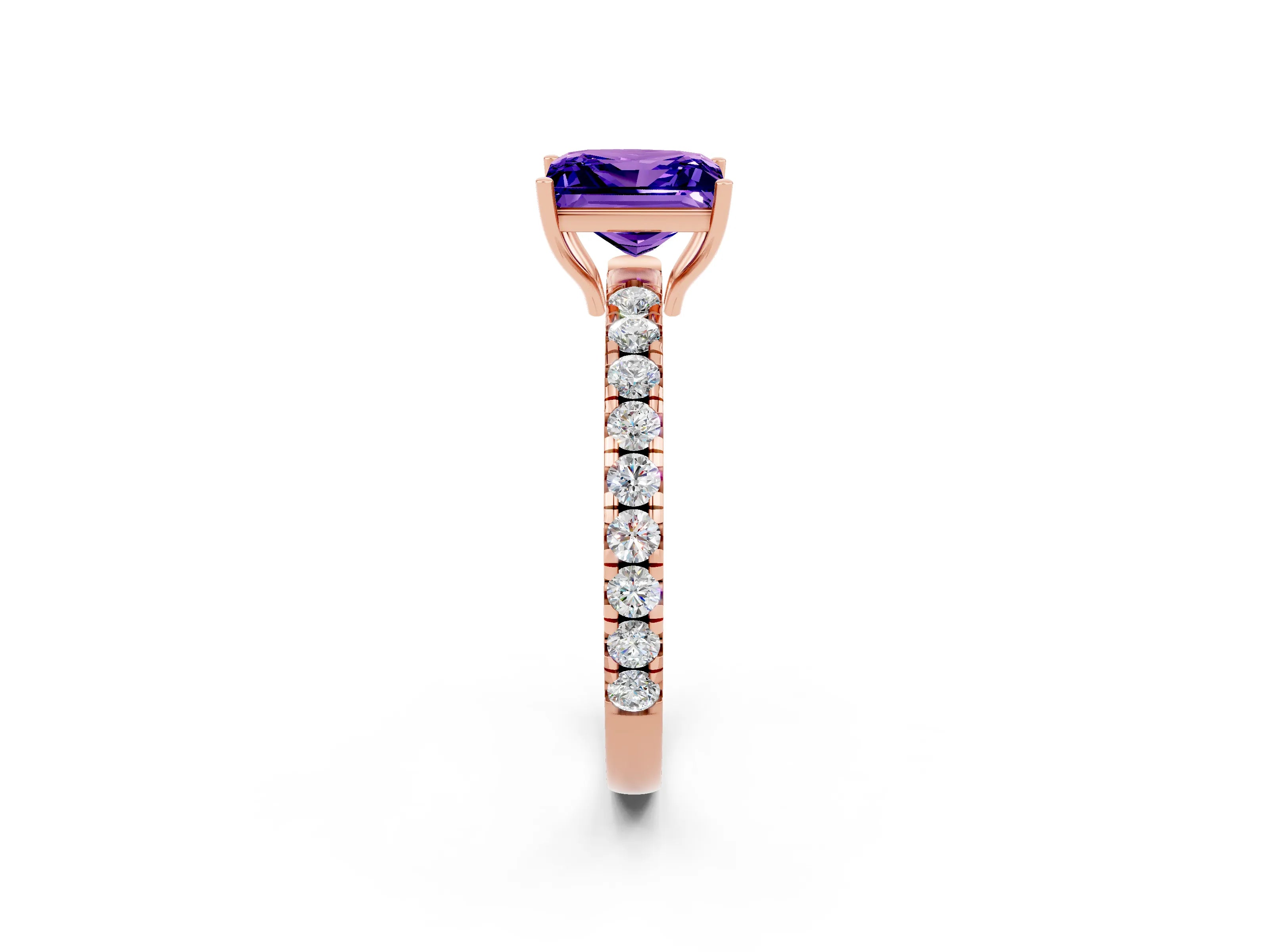Rose gold Princess Cut Tanzanite Pavé Solitaire Engagement Ring with Four-Prong Setting_14