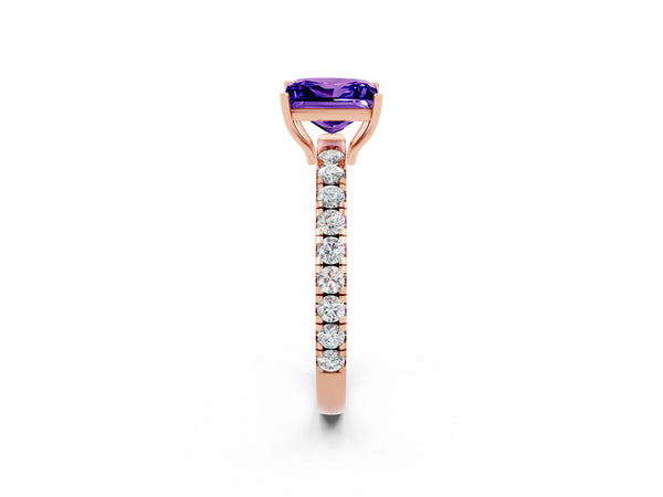 Rose gold Princess Cut Tanzanite Pavé Solitaire Engagement Ring with Four-Prong Setting