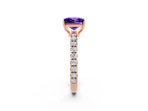 Rose gold Princess Cut Tanzanite Pavé Solitaire Engagement Ring with Four-Prong Setting_14