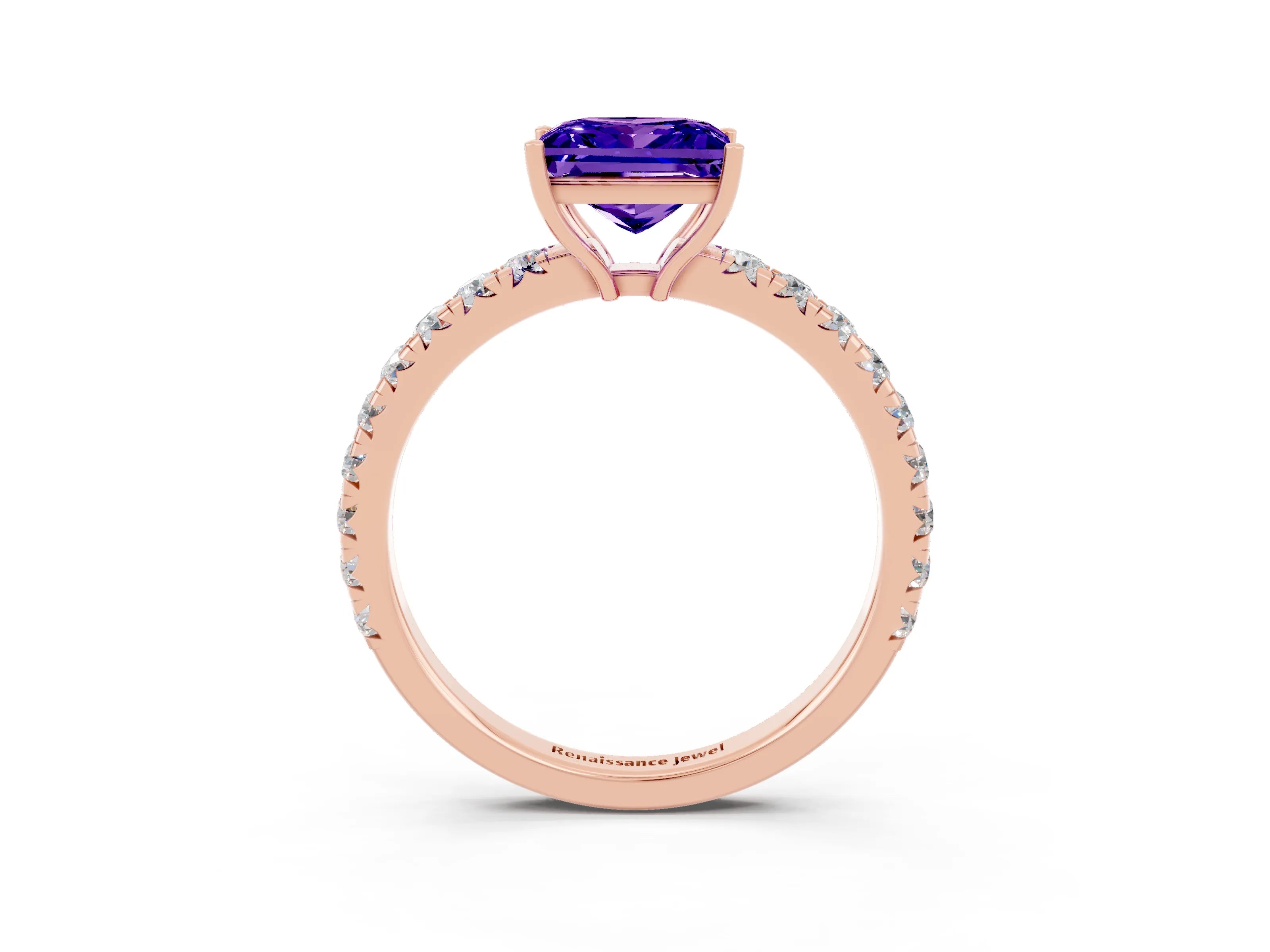Rose gold Princess Cut Tanzanite Pavé Solitaire Engagement Ring with Four-Prong Setting_15