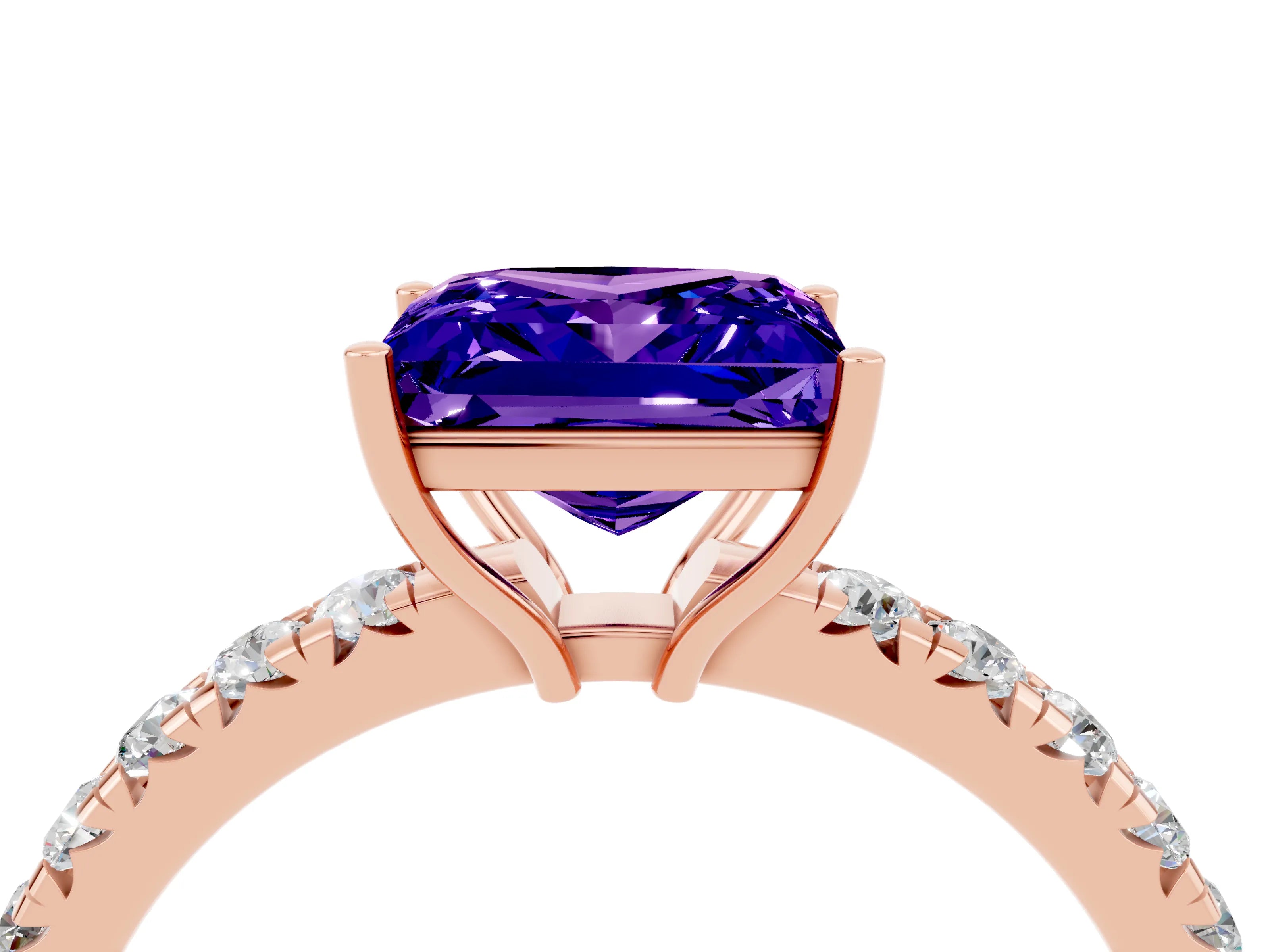 Rose gold Princess Cut Tanzanite Pavé Solitaire Engagement Ring with Four-Prong Setting_16