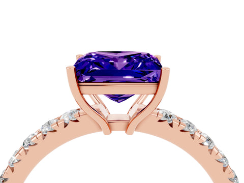 Rose gold Princess Cut Tanzanite Pavé Solitaire Engagement Ring with Four-Prong Setting_16