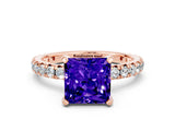 Rose gold Princess Cut Tanzanite Pavé Solitaire Ring with Round Band and Prong Setting_24