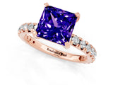 Rose gold Princess Cut Tanzanite Pavé Solitaire Ring with Round Band and Prong Setting_25