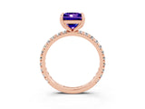 Rose gold Princess Cut Tanzanite Pavé Solitaire Ring with Round Band and Prong Setting_27
