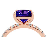 Rose gold Princess Cut Tanzanite Pavé Solitaire Ring with Round Band and Prong Setting_28