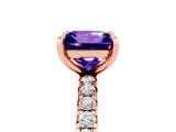 Rose gold Princess Cut Tanzanite Pavé Solitaire Ring with Round Band and Prong Setting_29
