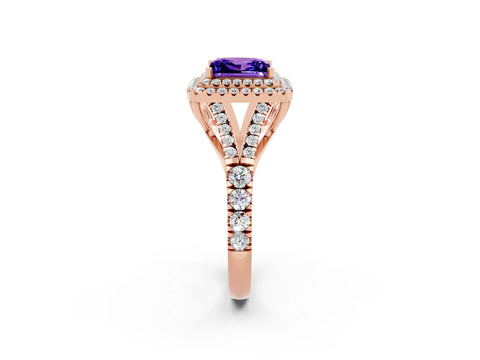Rose gold Princess Cut Tanzanite Pavé Split Shank Double Halo Engagement Ring_2