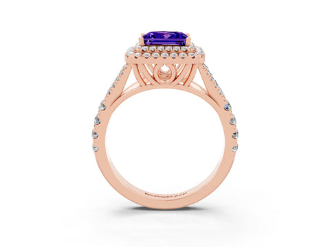 Rose gold Princess Cut Tanzanite Pavé Split Shank Double Halo Engagement Ring_3