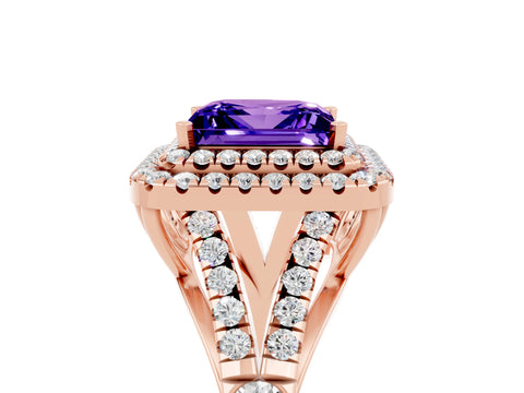 Rose gold Princess Cut Tanzanite Pavé Split Shank Double Halo Engagement Ring_5