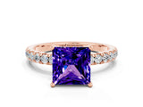 Rose gold Princess Cut Tanzanite Pave Band Solitaire Ring with Four-Prong Setting_24