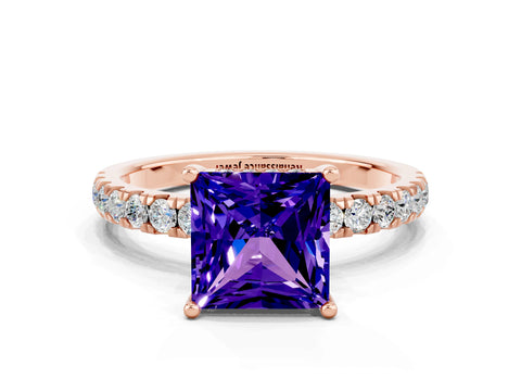 Rose gold Princess Cut Tanzanite Pave Band Solitaire Ring with Four-Prong Setting_24