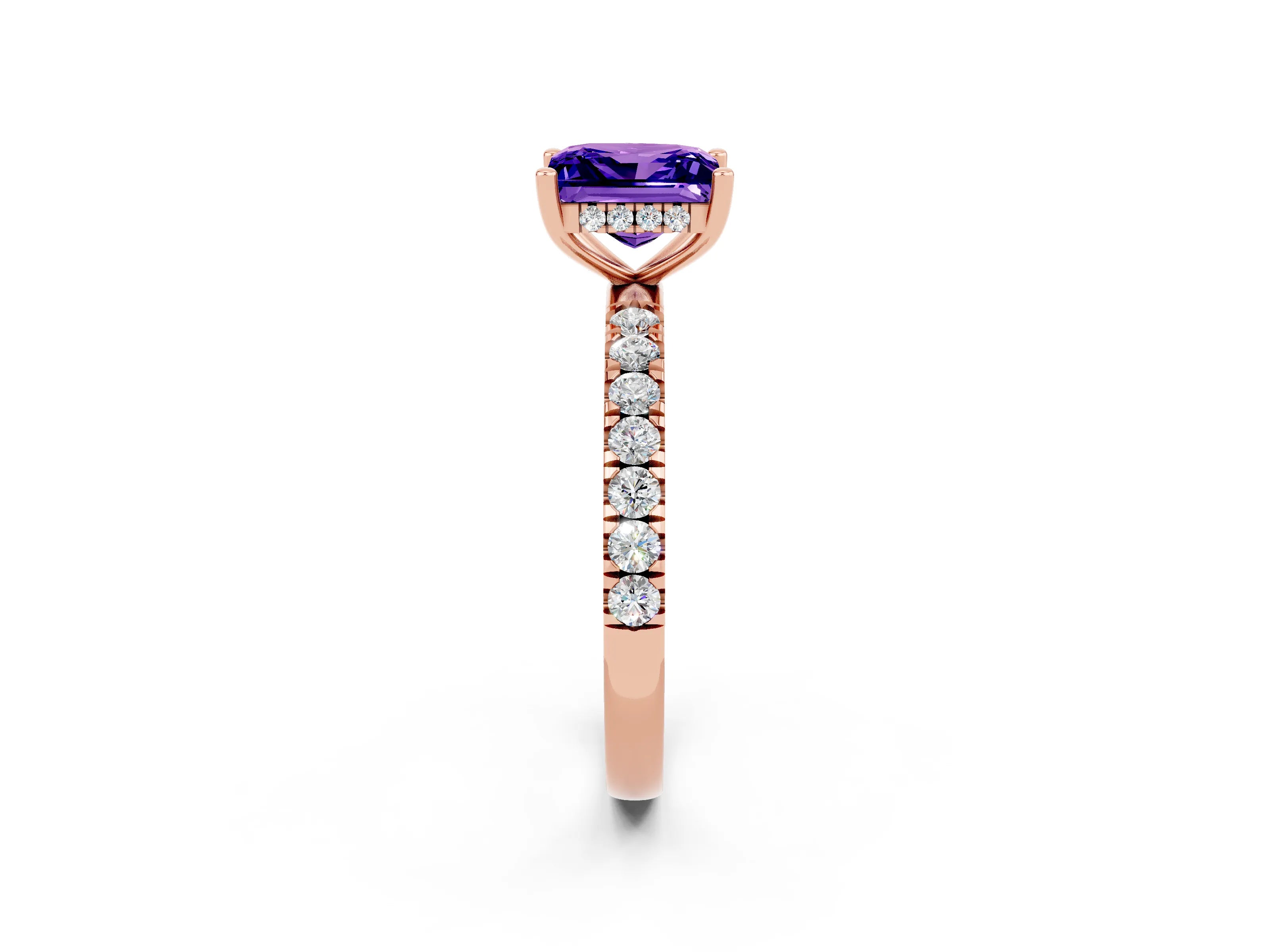 Rose gold Princess Cut Tanzanite Pave Band Solitaire Ring with Four-Prong Setting_26