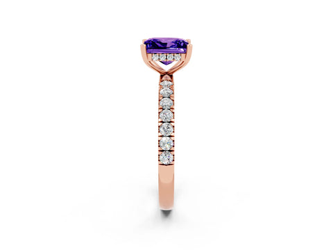 Rose gold Princess Cut Tanzanite Pave Band Solitaire Ring with Four-Prong Setting_26