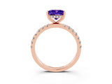 Rose gold Princess Cut Tanzanite Pave Band Solitaire Ring with Four-Prong Setting_27