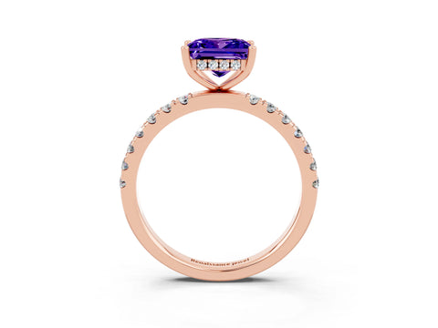 Rose gold Princess Cut Tanzanite Pave Band Solitaire Ring with Four-Prong Setting_27