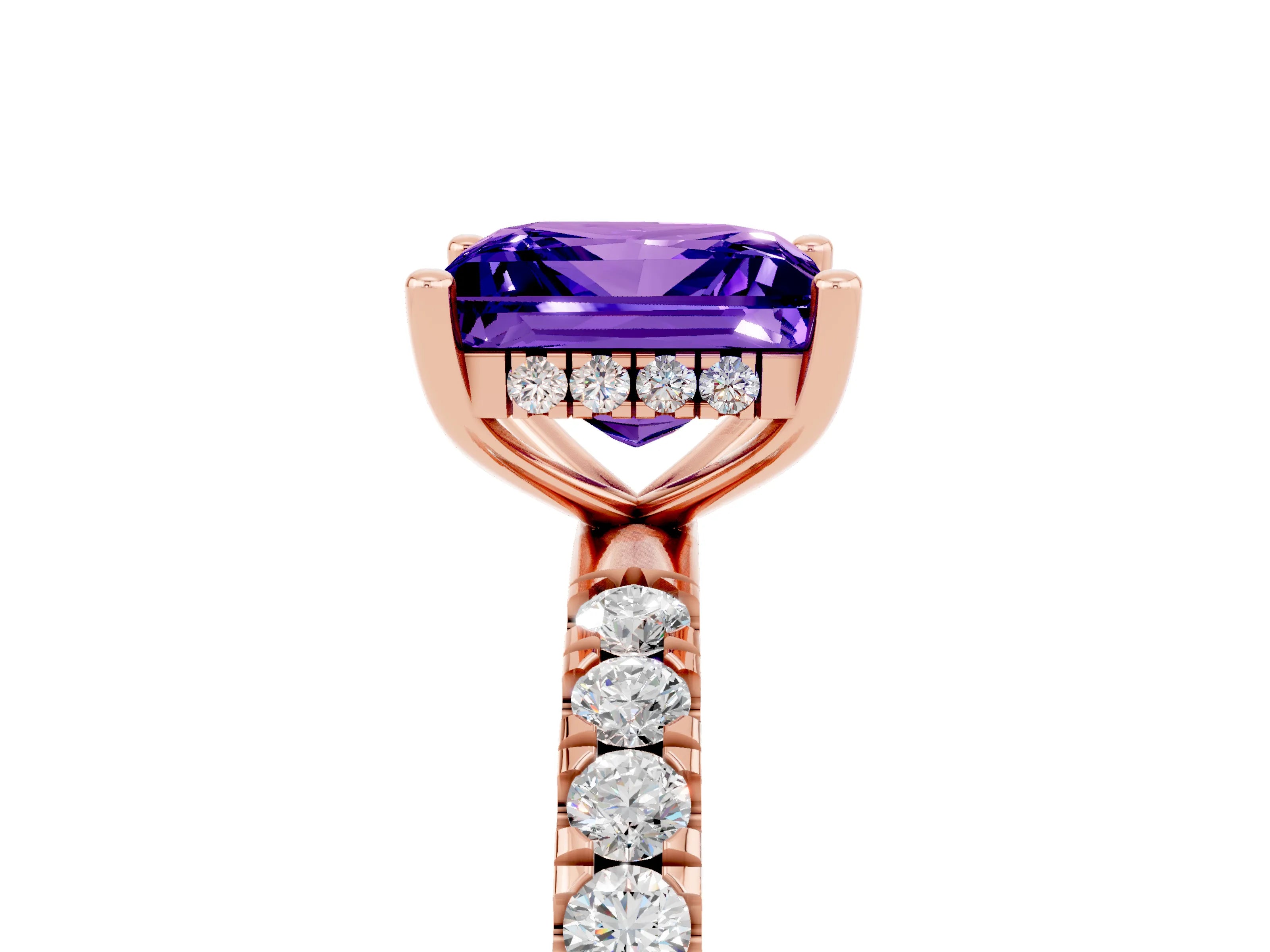 Rose gold Princess Cut Tanzanite Pave Band Solitaire Ring with Four-Prong Setting_29