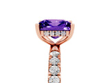 Rose gold Princess Cut Tanzanite Pave Band Solitaire Ring with Four-Prong Setting_29