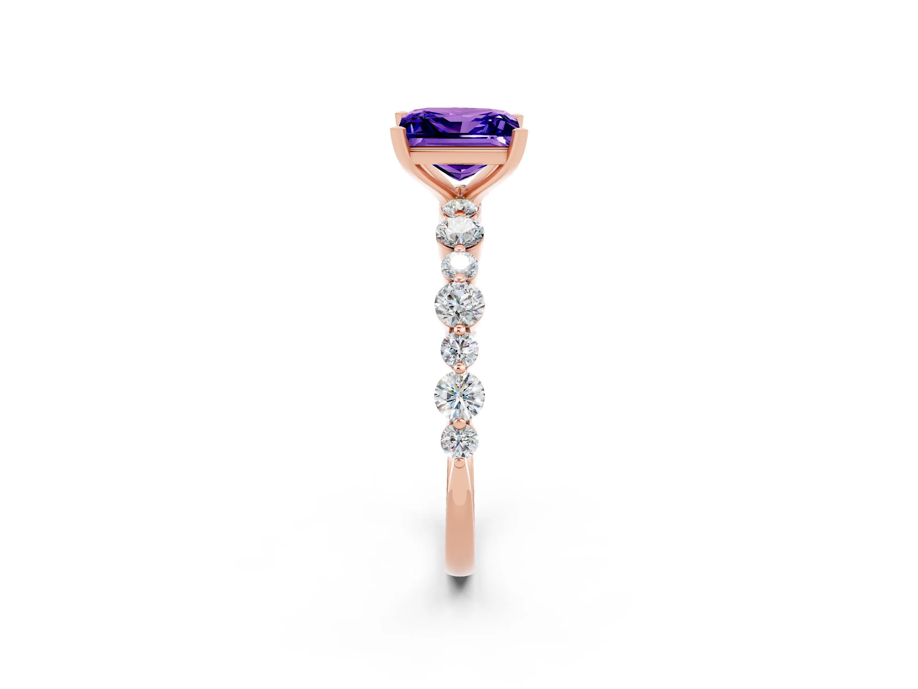 Rose gold Princess Cut Tanzanite Prong Set Engagement Ring with Pavé Band_2