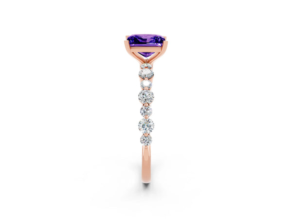 Rose gold Princess Cut Tanzanite Prong Set Engagement Ring with Pavé Band
