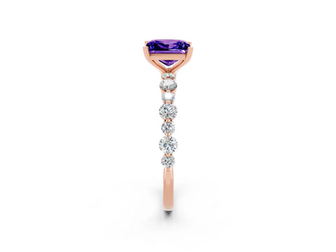 Rose gold Princess Cut Tanzanite Prong Set Engagement Ring with Pavé Band_2