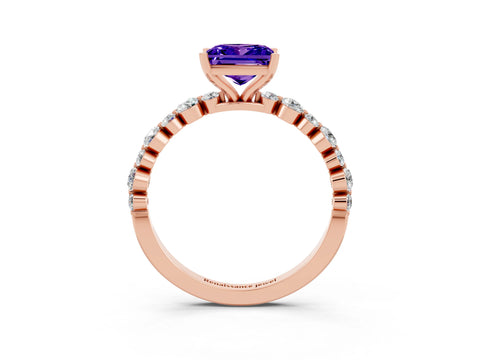 Rose gold Princess Cut Tanzanite Prong Set Engagement Ring with Pavé Band_3
