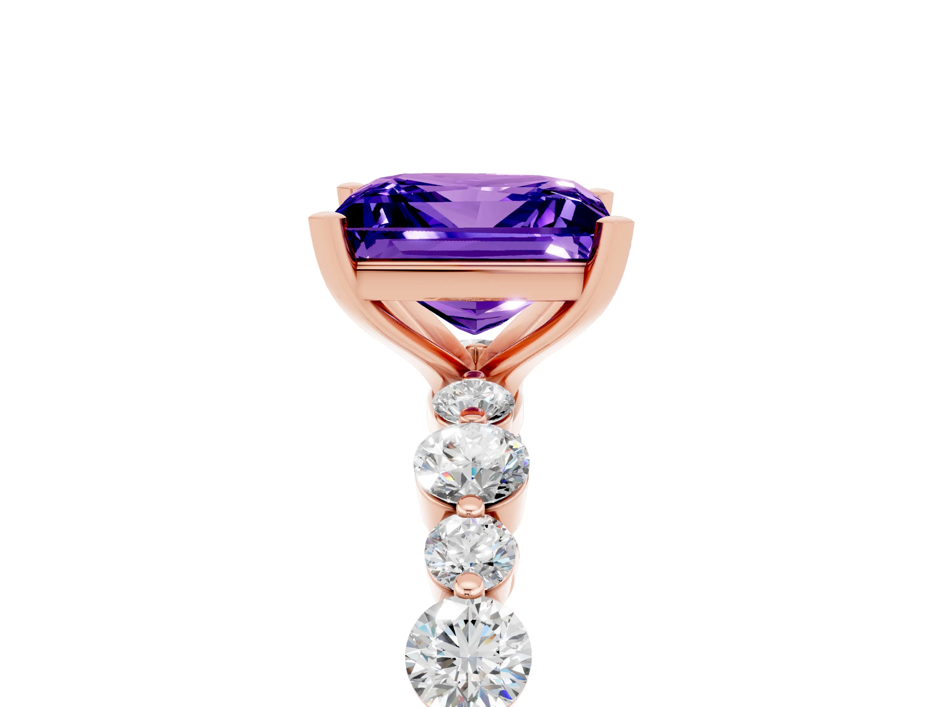 Rose gold Princess Cut Tanzanite Prong Set Engagement Ring with Pavé Band_5