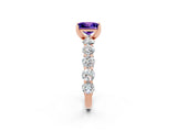 Rose gold Princess Cut Tanzanite Prong Setting with Side Stones on a Pave Band_2