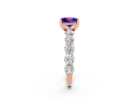 Rose gold Princess Cut Tanzanite Prong Setting with Side Stones on a Pave Band_2