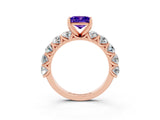Rose gold Princess Cut Tanzanite Prong Setting with Side Stones on a Pave Band_3