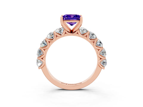 Rose gold Princess Cut Tanzanite Prong Setting with Side Stones on a Pave Band_3