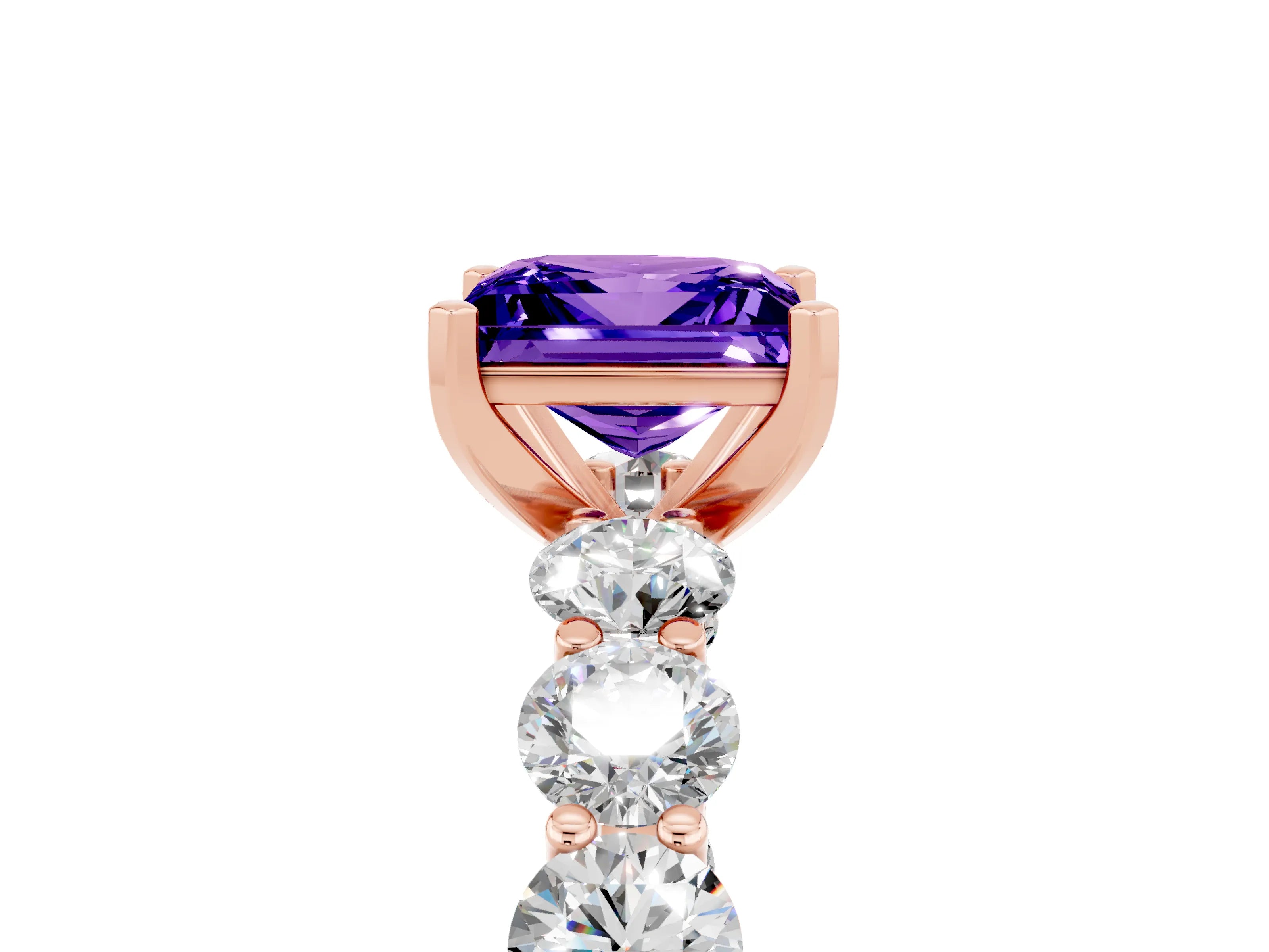 Rose gold Princess Cut Tanzanite Prong Setting with Side Stones on a Pave Band_5