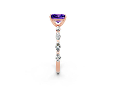 Rose gold Princess Cut Tanzanite Ring with Marquise Side Stones and Prong Setting_2