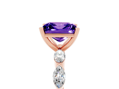 Rose gold Princess Cut Tanzanite Ring with Marquise Side Stones and Prong Setting_5