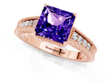 Rose gold Princess Cut Tanzanite Ring with Milgrain Pavé Band and Four-Prong Setting_13