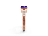 Rose gold Princess Cut Tanzanite Ring with Milgrain Pavé Band and Four-Prong Setting_14