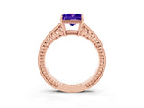 Rose gold Princess Cut Tanzanite Ring with Milgrain Pavé Band and Four-Prong Setting_15