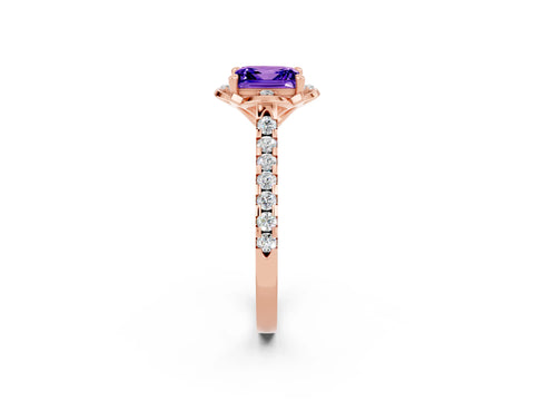 Rose gold Princess Cut Tanzanite Ring with Pavé Band and Floral Prong Setting_2