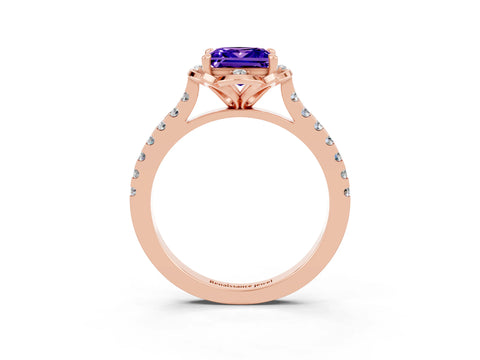 Rose gold Princess Cut Tanzanite Ring with Pavé Band and Floral Prong Setting_3