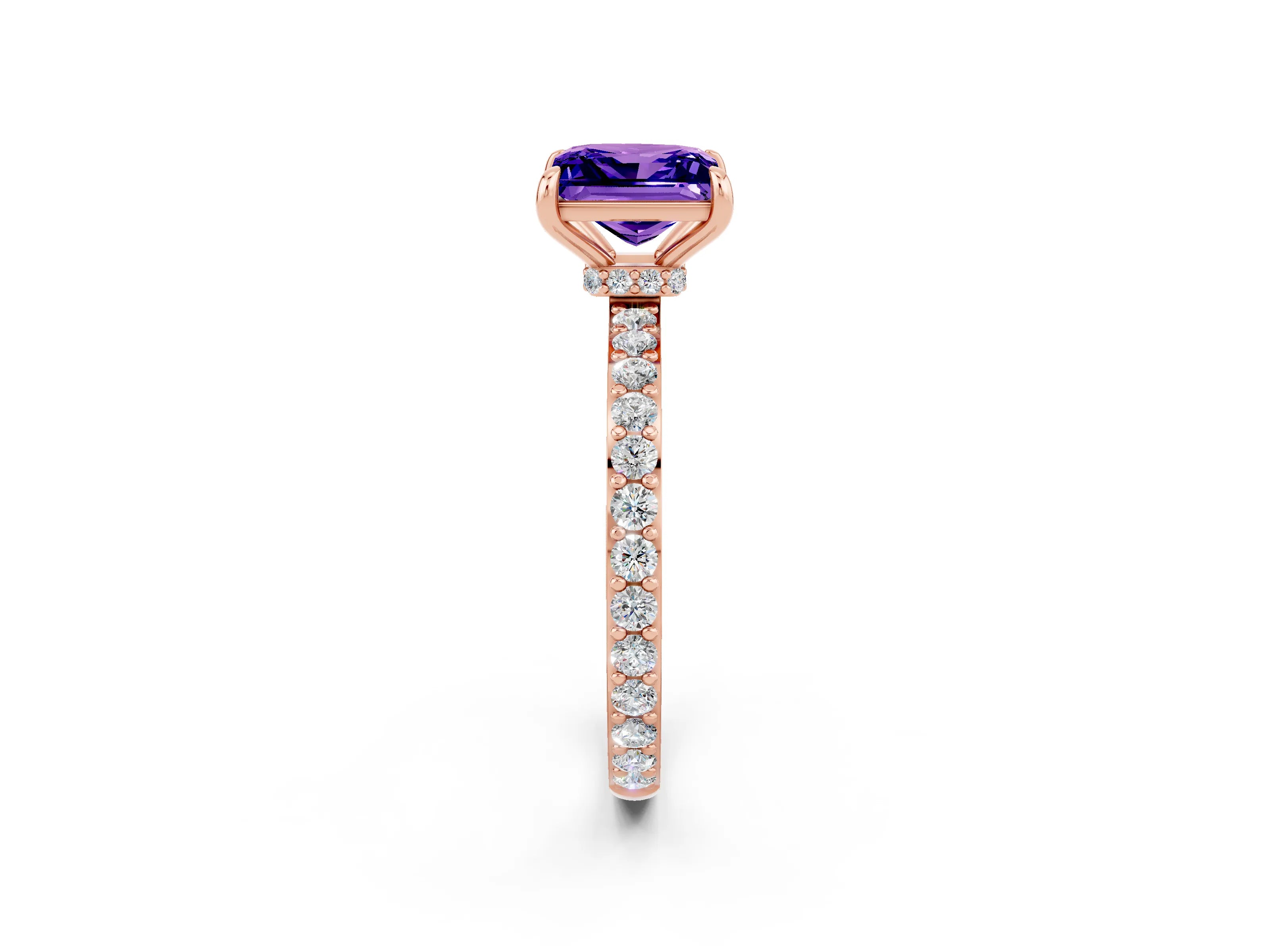 Rose gold Princess Cut Tanzanite Ring with Pavé Band and Four-Prong Setting_2