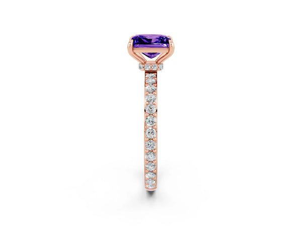 Rose gold Princess Cut Tanzanite Pavé Engagement Ring with Round  Accents and Prong Setting