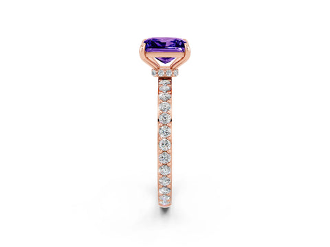 Rose gold Princess Cut Tanzanite Ring with Pavé Band and Four-Prong Setting_2