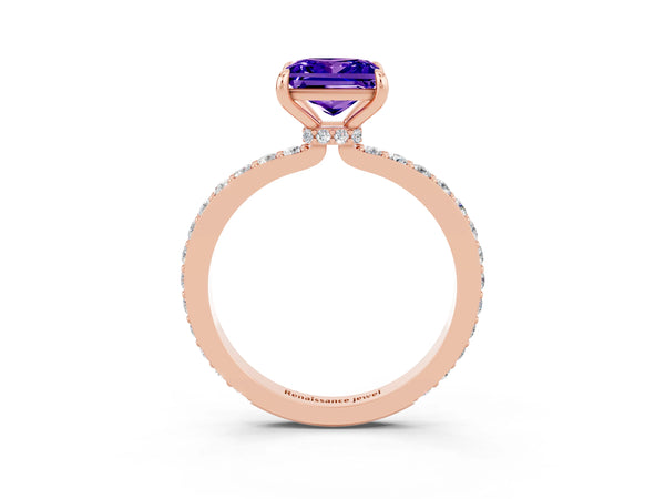 Rose gold Princess Cut Tanzanite Pavé Engagement Ring with Round  Accents and Prong Setting