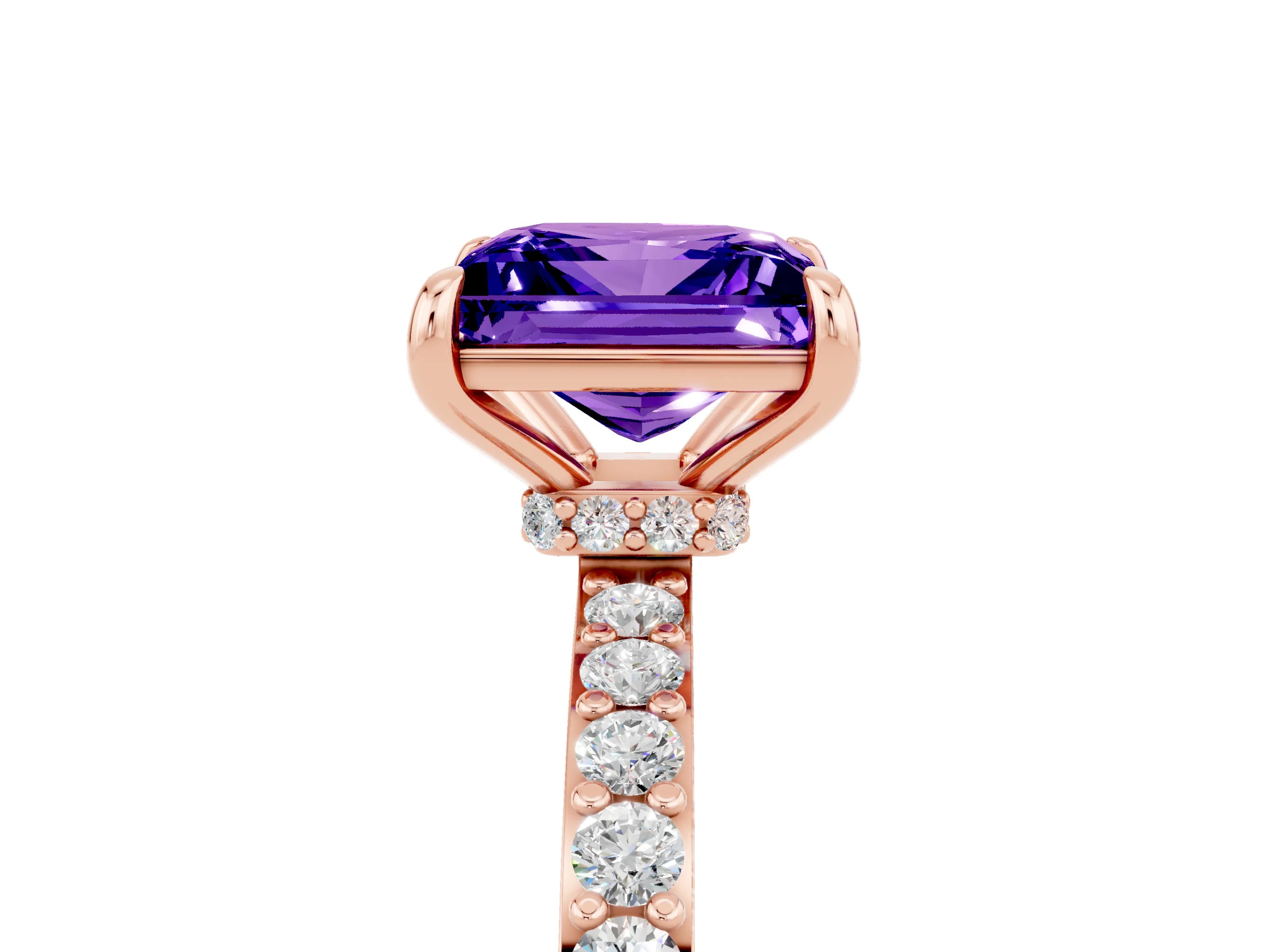 Rose gold Princess Cut Tanzanite Ring with Pavé Band and Four-Prong Setting_5