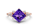 Rose gold Princess Cut Tanzanite Ring with Side Stones and Four-Prong Setting_36