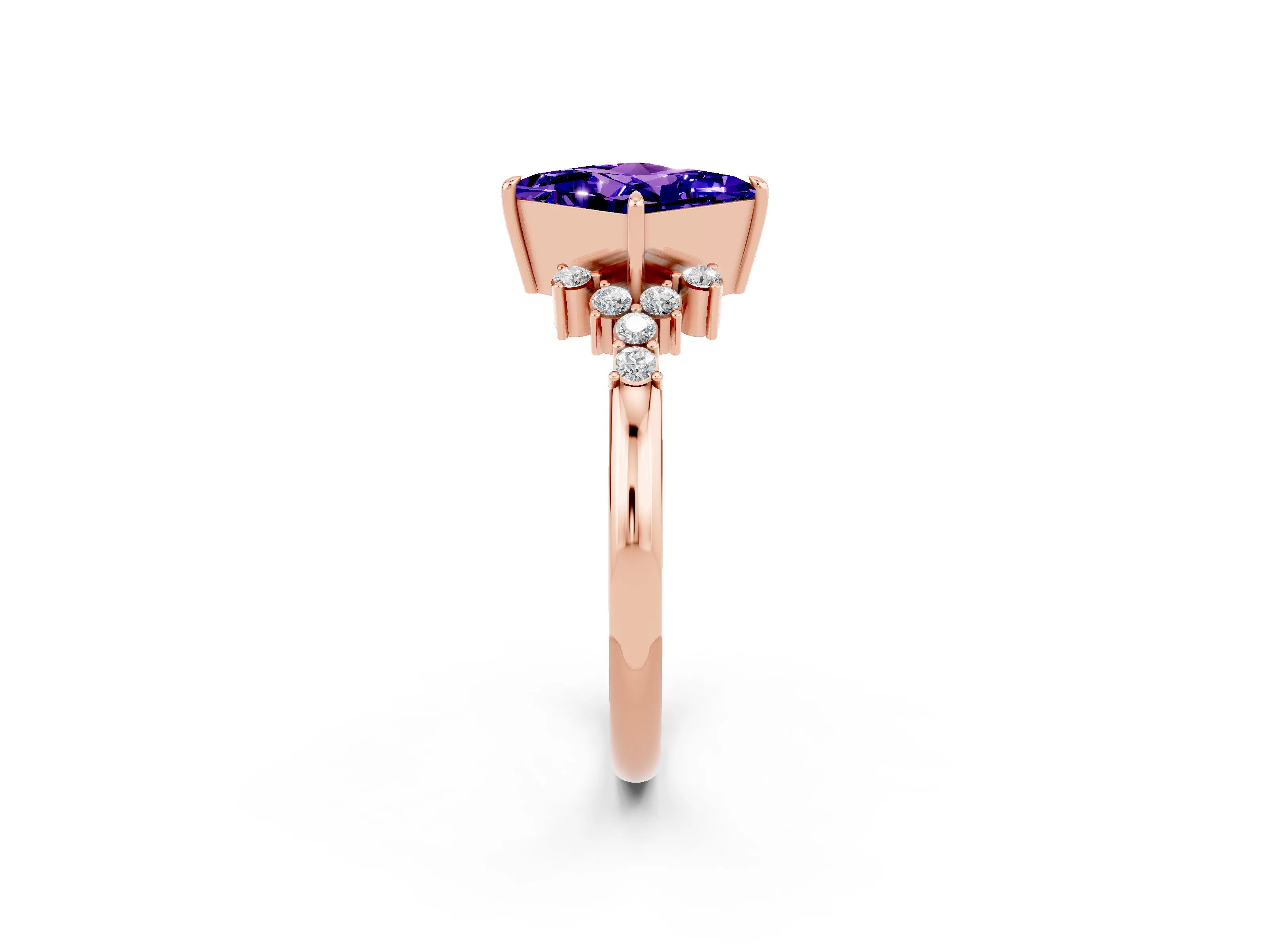 Rose gold Princess Cut Tanzanite Ring with Side Stones and Four-Prong Setting_38